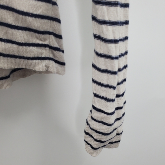 Athleta Retreat Navy Striped V-Neck Silk Cotton Cashmere Women’s Sweater - Picture 3 of 6